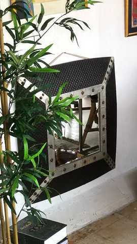 Stylish Shadow Box Mirror with Metal Accents