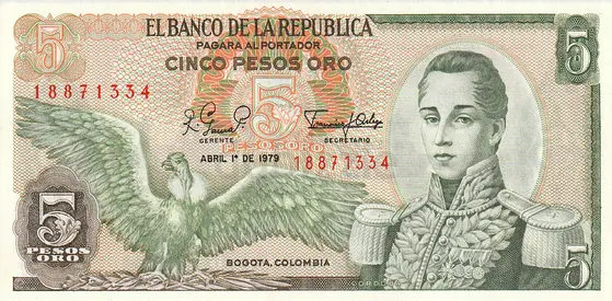 COLOMBIA 5 PESOS BANKNOTE 1979