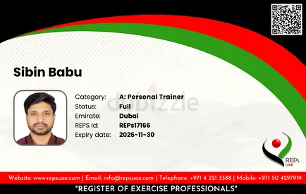 Level 4 certified Freelance Fitness trainer( UAE REP- ID -REPs17166)