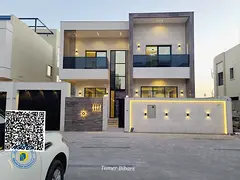 For sale in Al Zahiyah, Ajman: luxurious modern villa with 5 BR, super deluxe finishing, bank financ