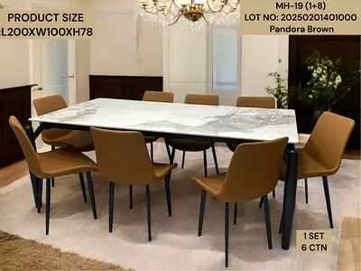 Modern Dining Table  top marble Set with Brown Chairs