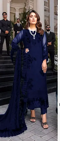Elegant Navy Blue Embroidered Dress for Special Occasions