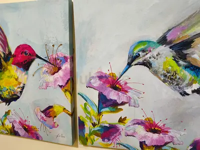 Vibrant Hummingbird Painting Duo