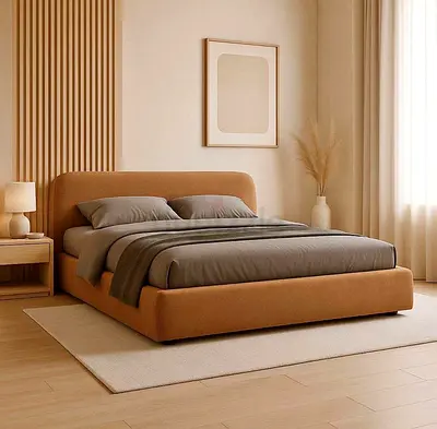 Stylish Modern Bed with Cozy Gray Bedding