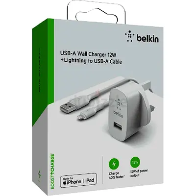 Belkin USB-A Wall Charger 12w with Lightning Cable