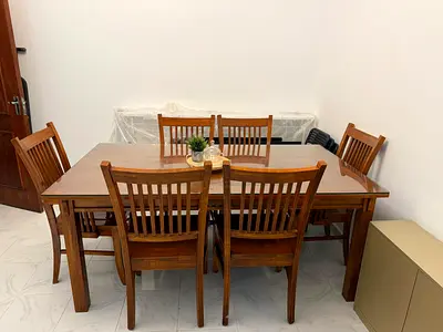 Solid wood Dinning table with glass top  6 chairs