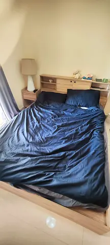 Bed frame + make up table + small drawer + matress + table lamp