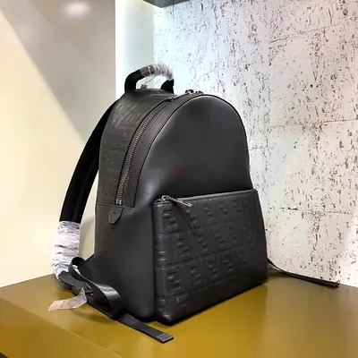 Fendi Black Large Logo-embossed Leather Backpack