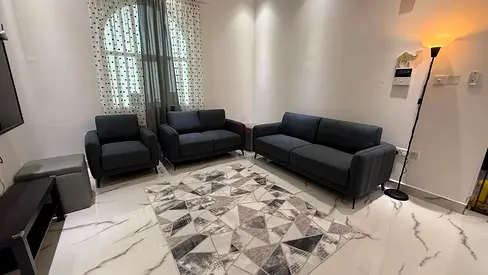 Stylish Modern Sofa Set with Elegant Rug