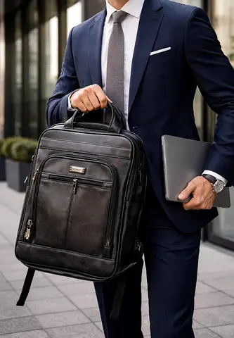 Authentic Black Leather Backpack for Professionals