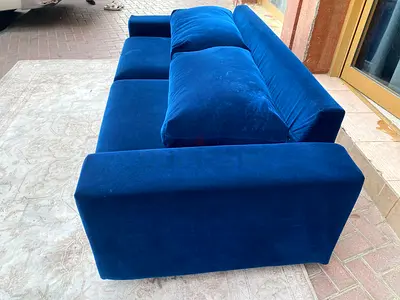 Blue Two seater wide arm vimle sofa bed
