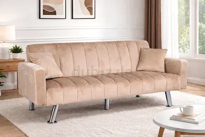 Modern Brown Convertible Sofa Bed - 3 Seater Sofa Cum Bed with Cushions for Living Room