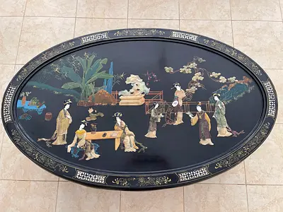 Vintage Elegant Handcrafted Black Coffee Table with Intricate Design