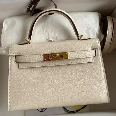 Hermes Kelly Mini II Sellier In Nata Chevre Mysore Leather