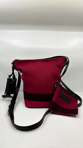 Burberry Maroon/Black Canvas and Leather Tassel Ashby Bucket Bag