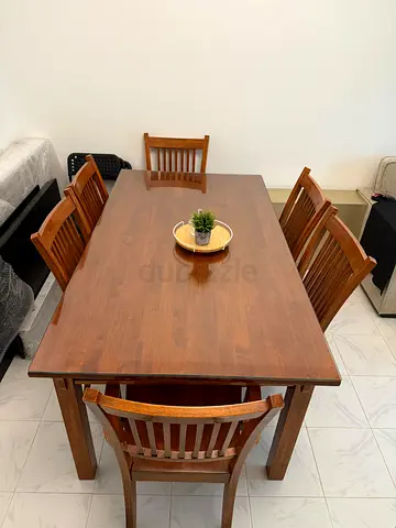 Solid wood Dinning table with glass top  6 chairs