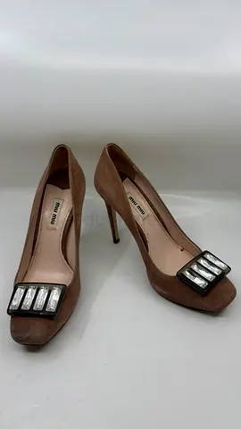 Miu Miu Pink Suede Crystal Embellished Platform Pumps – Size 37.5