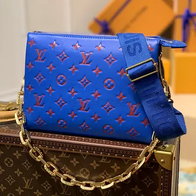 Louis vuitton Coussin PM H27 Monogram Embossed Puffy Lambskin in Blue Red