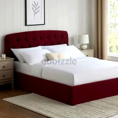 Elegant Red Upholstered Bed with Nightstands