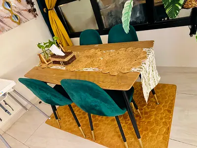 Dining table + curtains