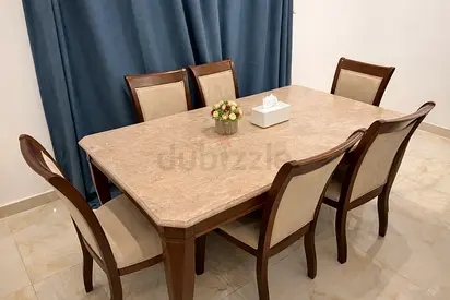 Elegent wooden Dinning Table with Marble Top 6-Seater