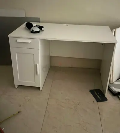 Sturdy White Study Table with Storage
