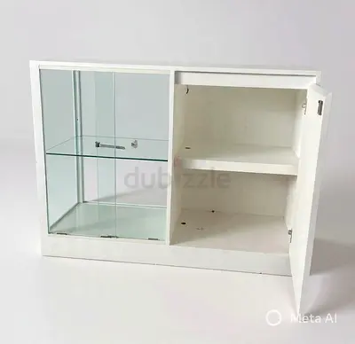 Stylish White Display Cabinet with Glass Shelving