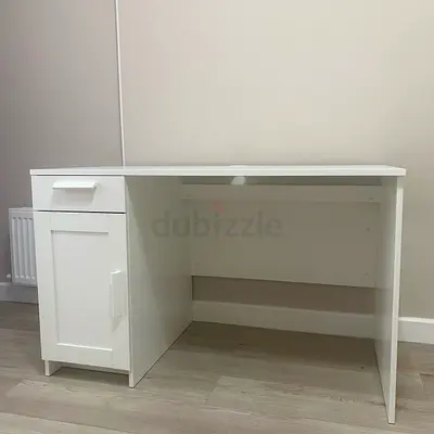 Modern White Study Desk with Storage