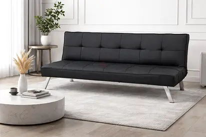Black 3 Seater Convertible Sofa Bed - Stylish Faux Leather Sofa Cum Bed For Office Lounge