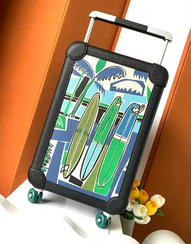 Hermes Rolling Mobility Suitcase Cabine 55 Surfer Luggage Black Green Blue