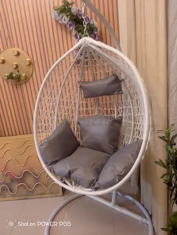 Stylish White Hanging Chair with Cushions