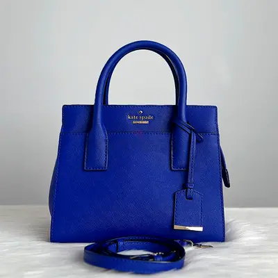 Stylish Kate Spade Mini Handbag in Vibrant Blue, Kate Spade Blue Leather Front Logo Charm Detail 2 W
