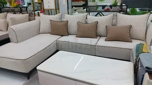 Comfortable L-Shaped Sofa with Cushions