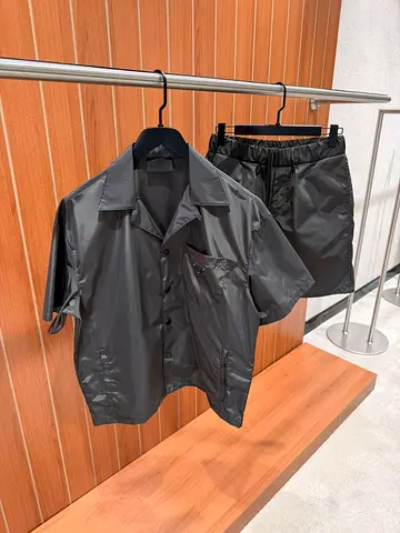 Prada Black Set: Short Sleeve Shirt and Matching Shorts