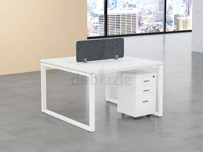 Modern White Office Desk with Mobile Storage Unit