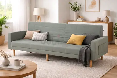 Grey 3 Seater Sofa Cum Bed – Convertible Sofa Bed with Wooden Legs For Home