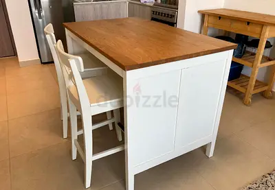 Ikea Tornviken Kitchen Island and 2 Rosentorp bar stools