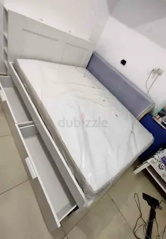 IKEA brimness double bed 140×200cm + headboard+ 4 storage drawers underneath with IKEA mattress is a