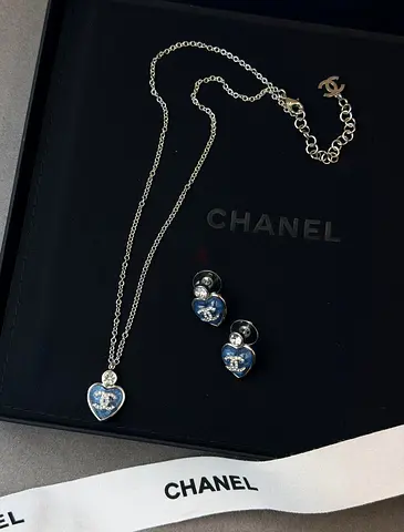 Chanel Heart Pendant Necklace and Earrings Set