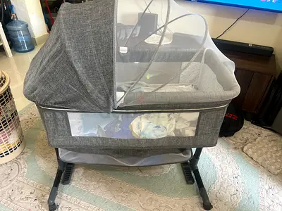 Stylish Grey Baby Bassinet with Mosquito Net