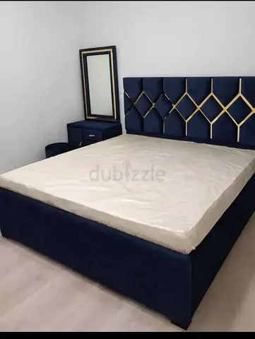 Stylish Navy Blue Bed Frame with Matching Nightstand