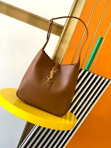 Saint Laurent Le 5 À 7 Supple Small Hobo Bag in Brown Leather