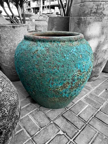 Eithan Ancient Blue Ceramic Circular Dune Pot | Tall Antique Ceramic Planter (H: 109 cm)