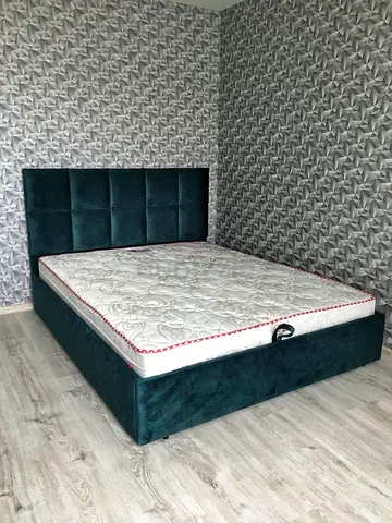 Elegant Green Velvet Bed with Mattress