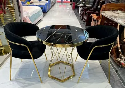Modern Black and Gold Dining Table Set