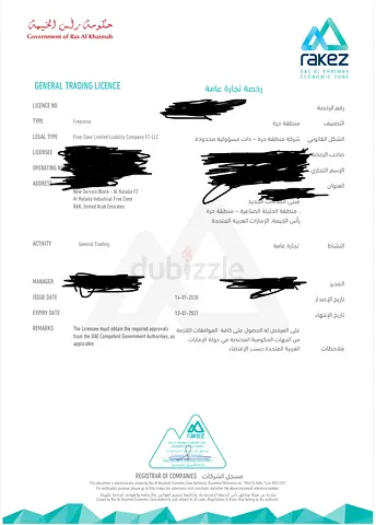 Active Free Zone General Trading License for Sale
