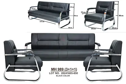 Modern Black Sofa Set with Chrome Accents