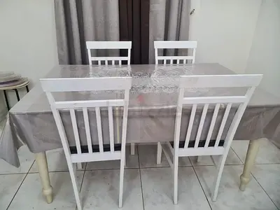 Elegant White Dining Table Set with Four Chairs