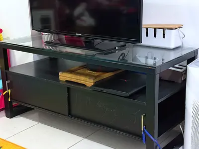 Modern Glass-Top TV Stand with Storage