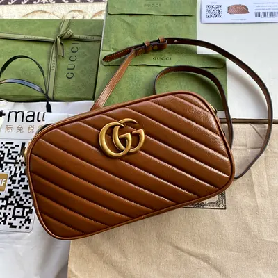 Gucci Marmont Chain Shoulder Bag In Diagonal Matelassé Leather